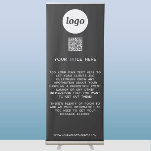 Logo Text QR Code Promotional Business Black Retractable Banner
