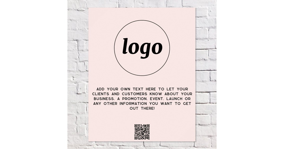 Logo Text QR Code Promotional Business Blush Pink Poster | Zazzle
