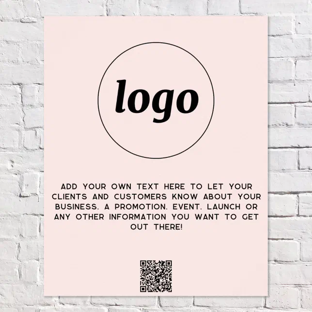 Logo Text QR Code Promotional Business Blush Pink Poster | Zazzle
