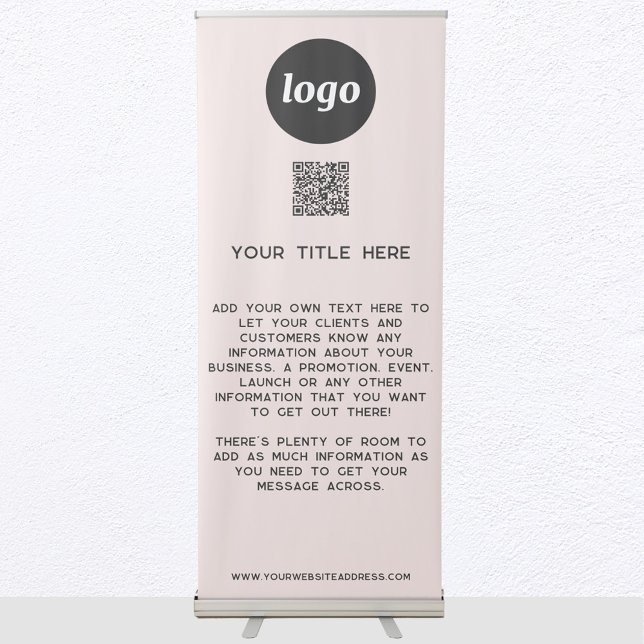 Logo Text QR Code Promotional Business Blush Pink Retractable Banner (Logo with QR code and custom text business promotional blush pink retractable banner)