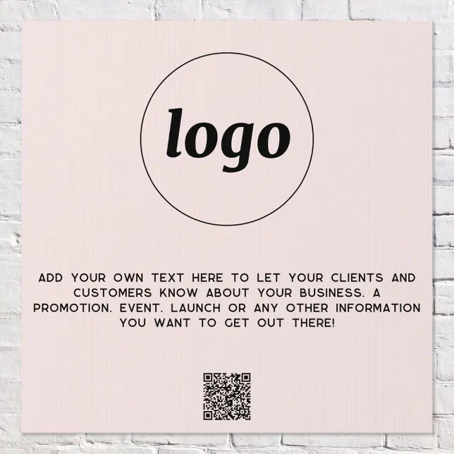 Logo Text QR Code Promotional Business Blush Pink Sign | Zazzle