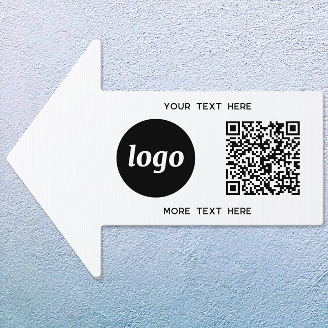 Logo Text QR Code Promotional Business Direction Sign (Simple logo with QR code and custom text business promotional branding arrow direction sign)