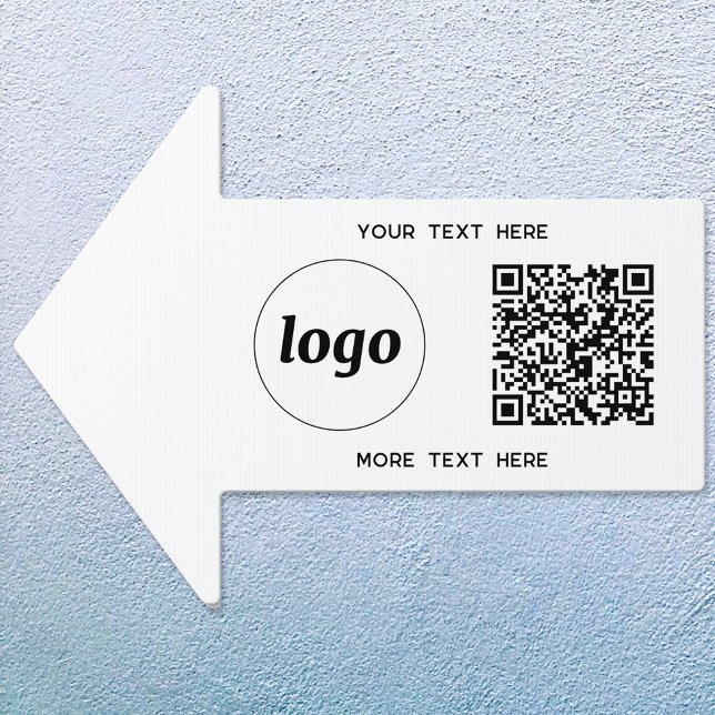 Logo Text QR Code Promotional Business Direction Sign (Simple logo with QR code and custom text business promotional branding arrow direction sign)