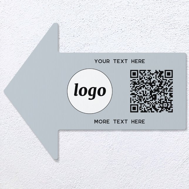 Logo Text QR Code Promotional Business Powder Blue Sign (Simple logo with QR code and custom text business promotional branding arrow direction sign)