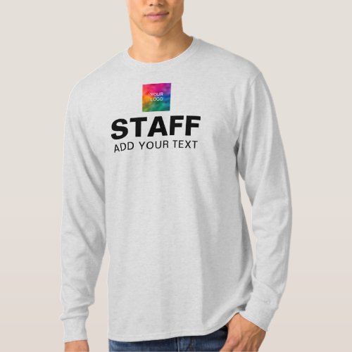 Logo Text Staff Crew Mens Ash Grey Long Sleeve T_Shirt