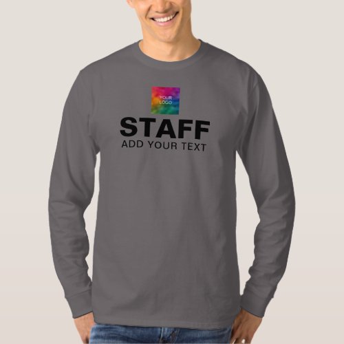 Logo Text Staff Crew Team Long Sleeve Mens Grey T_Shirt