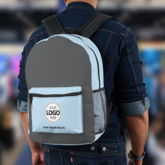 Logo & Text Upload Gray/Blue Printed Backpack