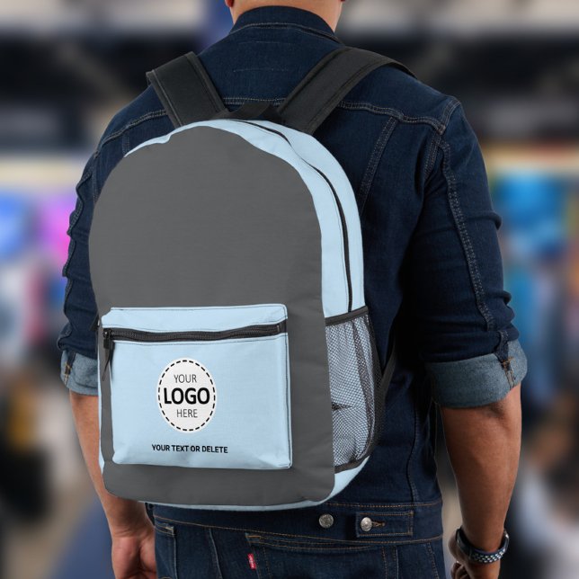 Logo & Text Upload Gray/Blue Printed Backpack (Creator Uploaded)