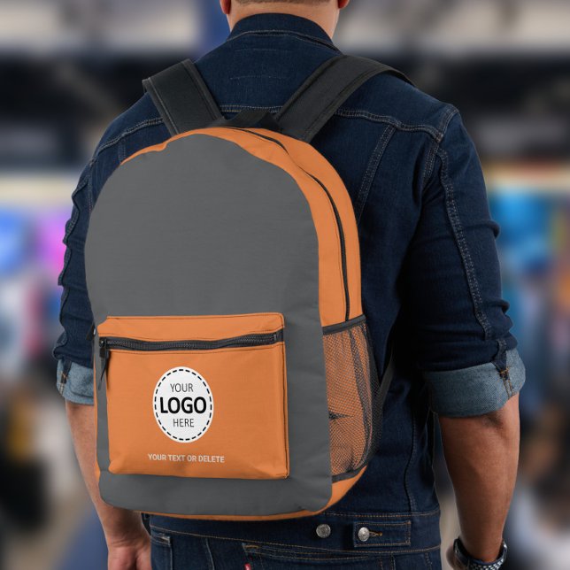 Logo & Text Upload Gray/Orange Printed Backpack (Creator Uploaded)