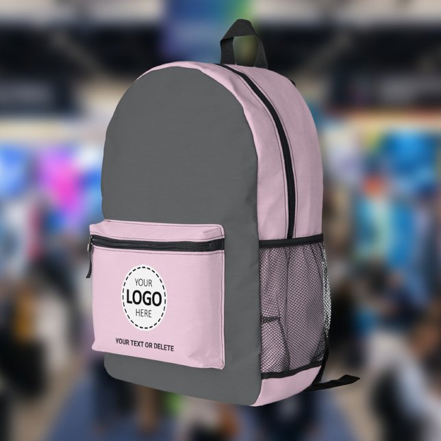 Logo & Text Upload Gray/Pink Printed Backpack (Creator Uploaded)