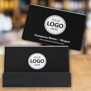 Logo & Text Upload Modern Black Desk Business Card Holder