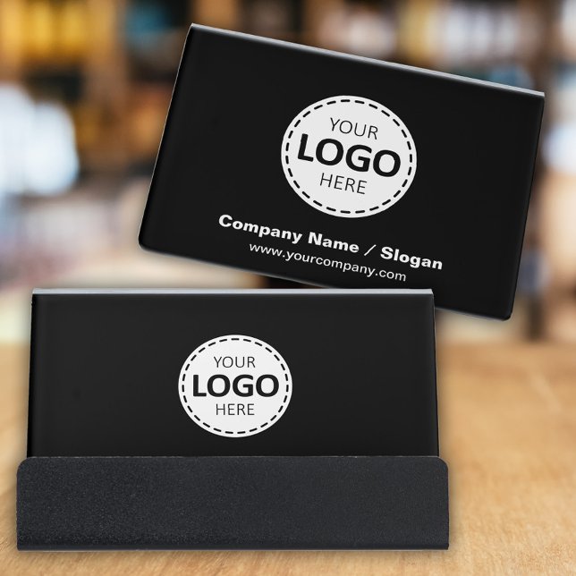 Logo  & Text Upload Modern Black Desk Business Card Holder (Creator Uploaded)