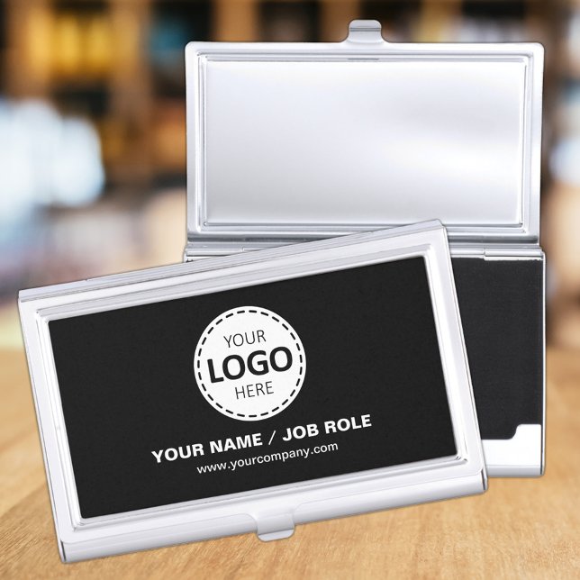 Logo & Text Upload Modern Simple Black Business Card Case (Creator Uploaded)