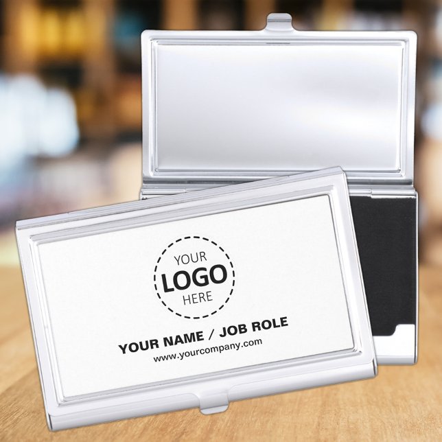 Logo & Text Upload Modern Simple White Business Card Case (Creator Uploaded)