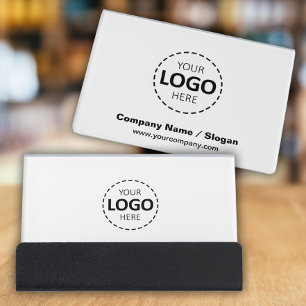 Logo  & Text Upload Modern White Desk Business Card Holder