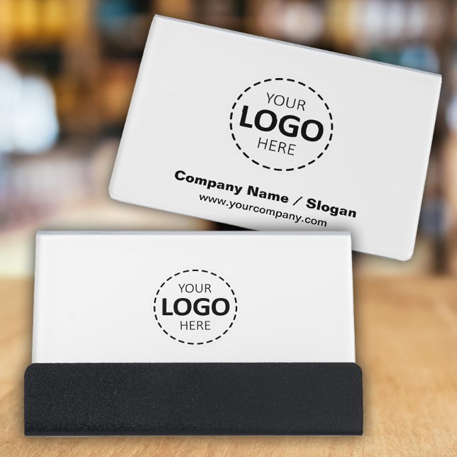 Logo  & Text Upload Modern White Desk Business Card Holder (Creator Uploaded)