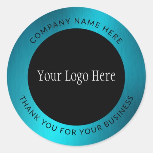 Logo Thank You Business Teal Metallic Classic Round Sticker