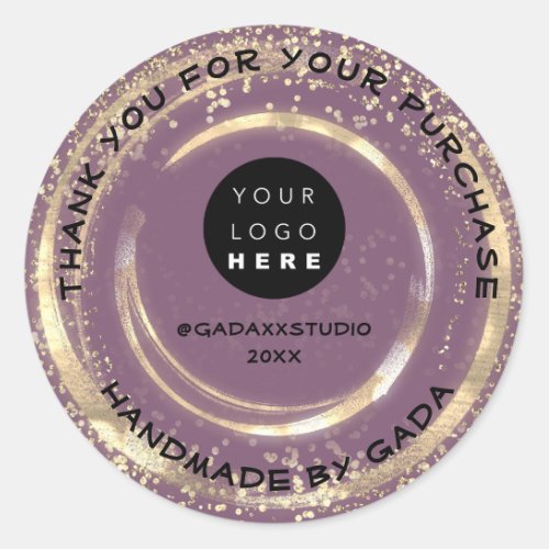  Logo Thank You Handmade Purple Gold Confetti Classic Round Sticker