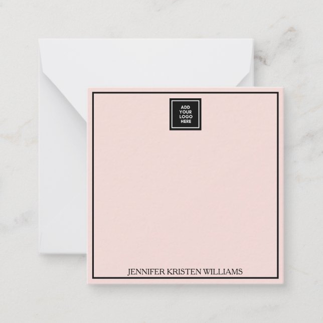 Logo Thin Border Personalized Blush Pink Elegant  Note Card (Front)