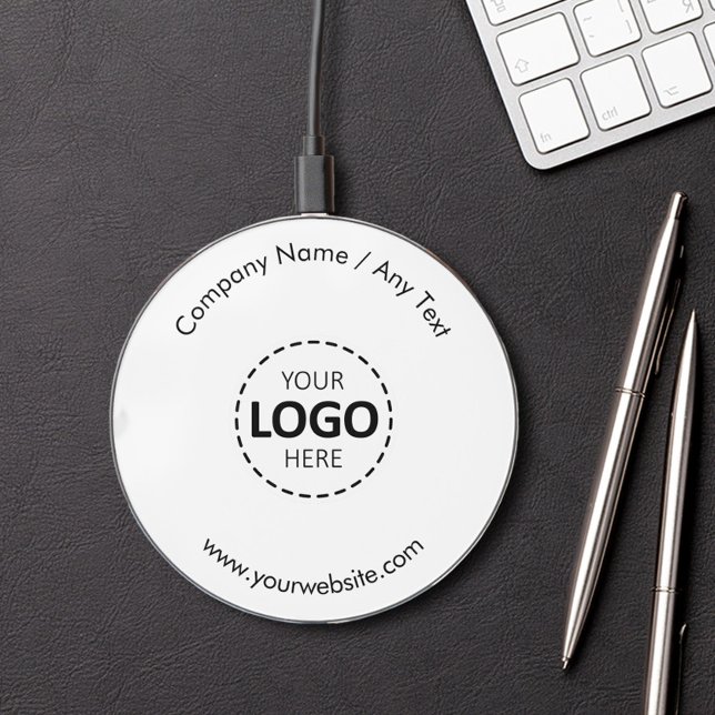 Logo Upload, Company Name, Website Modern White Wireless Charger (Creator Uploaded)