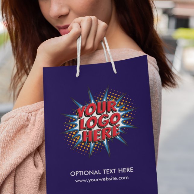Logo Upload Custom Business Blue Small Gift Bag (Creator Uploaded)