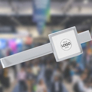 Logo Upload Modern Simple Silver Finish Tie Bar