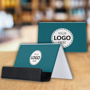 Logo Upload Modern Simple Teal Desk Business Card Holder