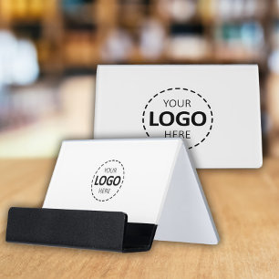 Logo Upload Modern Simple White Desk Business Card Holder