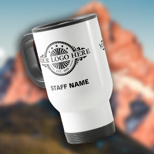 Logo Upload, Staff Name, Professional White Travel Mug