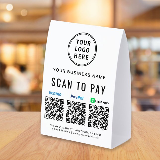 Logo Venmo PayPal CashApp QR Code Scan To Pay Paper Table Tent (Creator Uploaded)