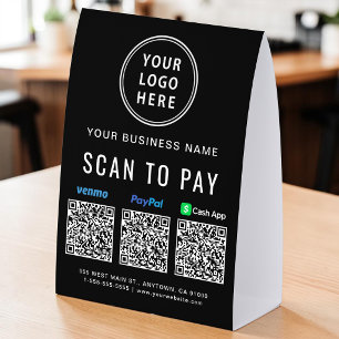 Logo Venmo PayPal CashApp QR Code Scan To Pay Paper Table Tent