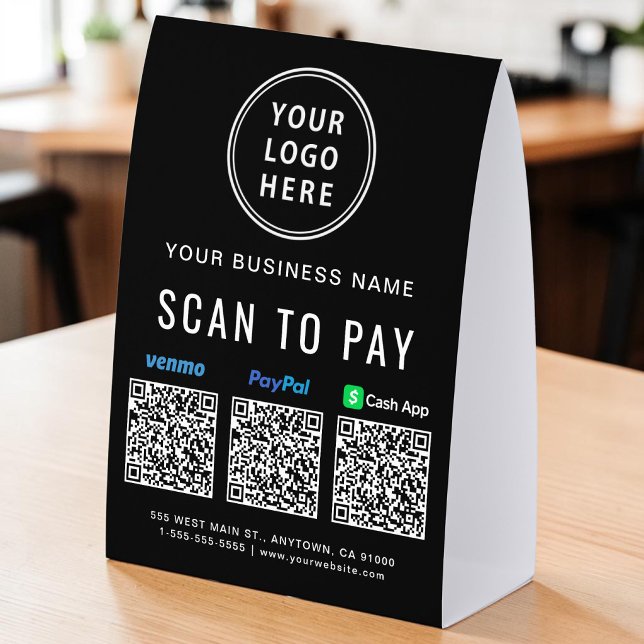 Logo Venmo PayPal CashApp QR Code Scan To Pay Paper Table Tent (Logo Venmo PayPal CashApp QR Code Scan To Pay Paper Table Tent)
