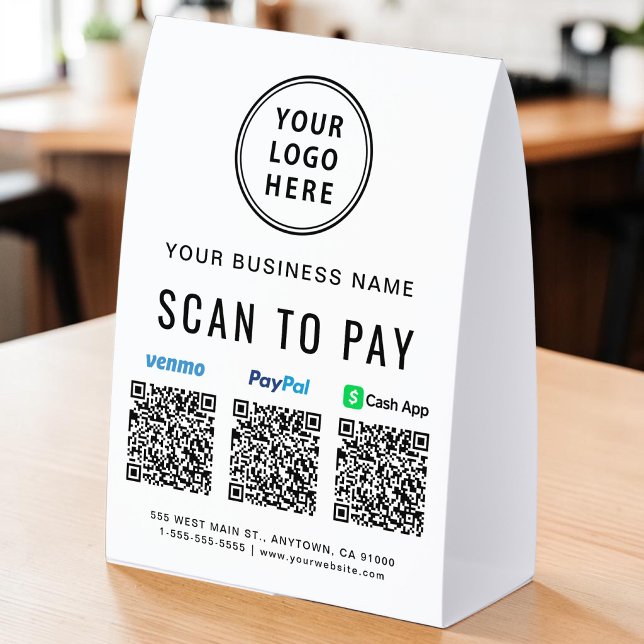 Logo Venmo PayPal CashApp QR Code Scan To Pay Paper Table Tent (Logo Venmo PayPal CashApp QR Code Scan To Pay Paper Table Tent)