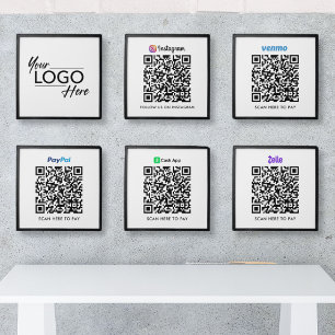 Logo Venmo Zelle CashApp PayPal Instagram QR Code Peel And Stick Photo Tile