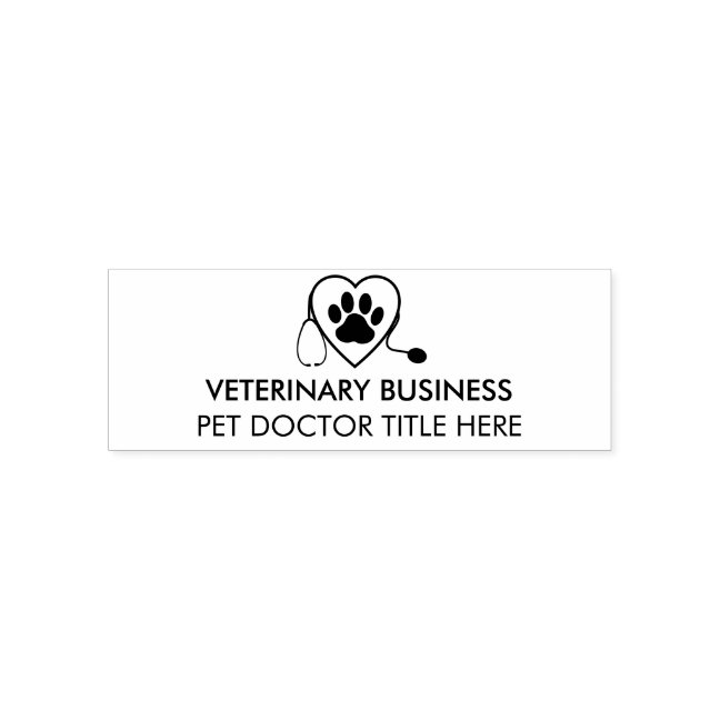 Logo Veterinarian Paw Heart Stethescope Pet Self-inking Stamp