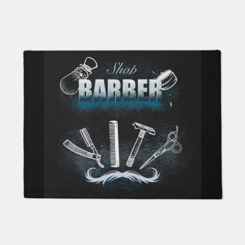 logo Vintage Barber Shop Tools  Doormat