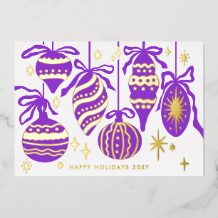 Logo Vintage Stylish Purple Decor Business Gold Foil Holiday Card