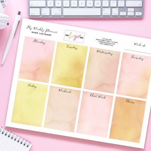  Logo Watercolor Pink Yellow Desk Weekly Planner Notepad