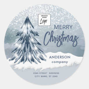 Logo Watercolor sparkle Christmas tree winter Classic Round Sticker