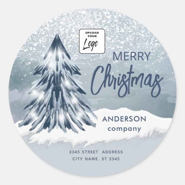 Logo Watercolor sparkle Christmas tree winter  Classic Round Sticker (Front)