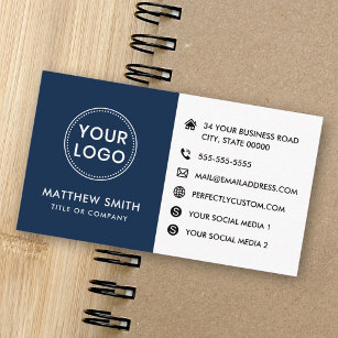 Logo website social media modern navy blue white business card
