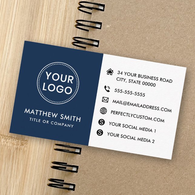 Logo website social media modern navy blue white business card (Logo website social media modern navy blue white business card)