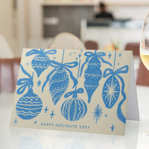 Logo Whimsical Blue Decorations Beige Corporate Holiday Card