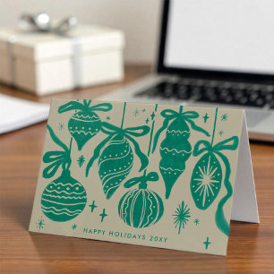 Logo Whimsical Green Decorations Beige Corporate Holiday Card