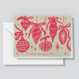 Logo Whimsical Red Decorations Beige Corporate Holiday Card