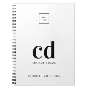 Logo white black monogram initials business notebook