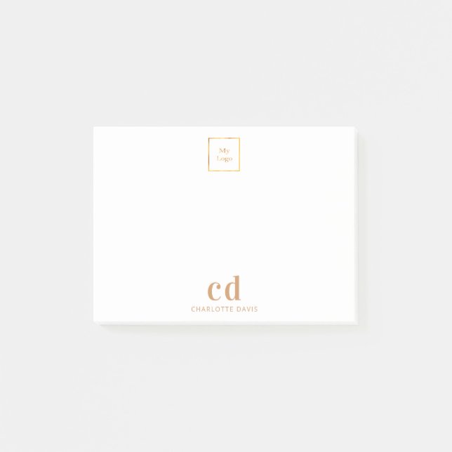 Logo white gold monogram business company post-it notes (Front)