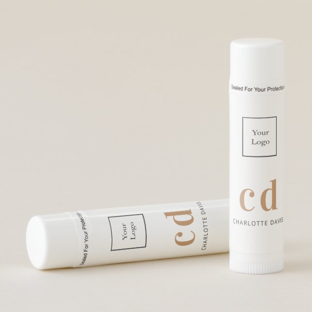 Logo white gold monogram initials minimalist lip balm (Front)
