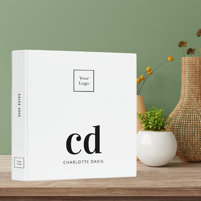Logo white monogram black modern business office 3 ring binder (Creator Uploaded)