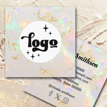 Logo White Opal  Square Business Card by holyart at Zazzle